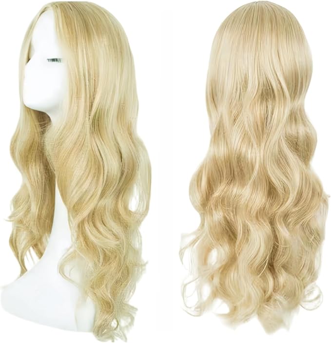 27-Inch Long Blonde Wavy Curly Wig for Women, Full Synthetic Hair Replacement Wig for Costumes, Cosplay, Parties and Everyday Styling